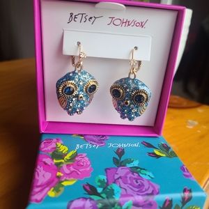 Betsey Johnson HEAVENLY CREATURES OWL LEVER BACK EARRINGS